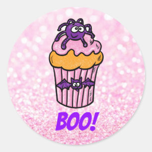 Cute cupcake with monster Halloween customisable Classic Round Sticker