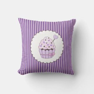 Cute Cupcake With Purple Striped Background Cushion