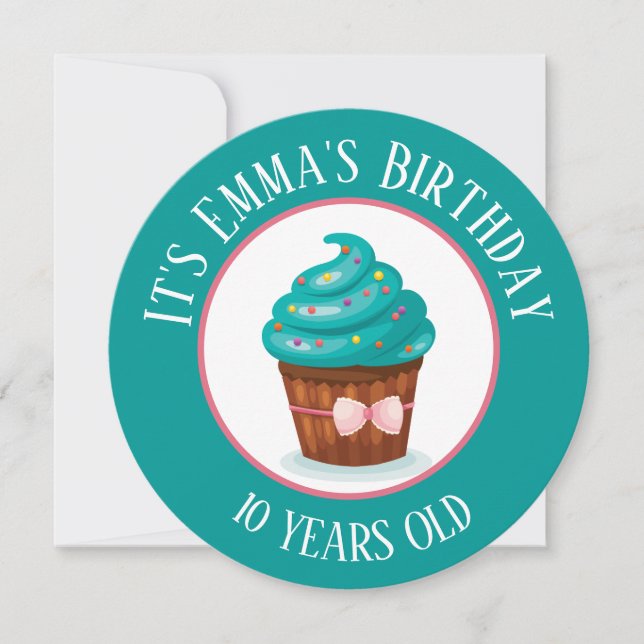 Cute Cupcake with Teal Icing Kids Birthday  Invitation (Front)