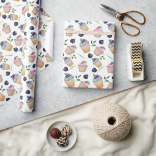 Cute Cupcakes And Fruits Watercolor Pattern Wrapping Paper