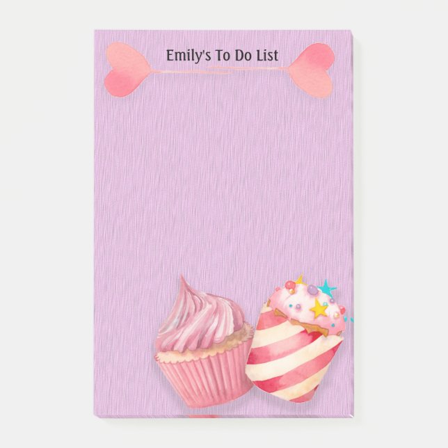 Cute Cupcakes and Lollipops on Purple To Do List Post-it Notes (Front)