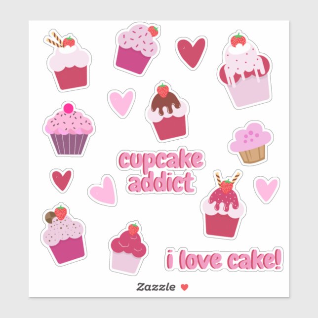 Cute Cupcakes and Strawberry Shortcakes Stickers (Sheet)