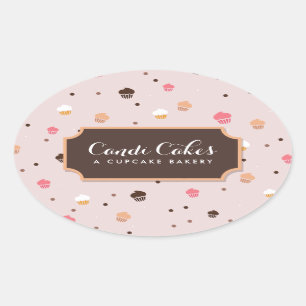 Cute Cupcakes Bakery Pattern Pink Oval Sticker