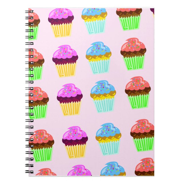 Cute Cupcakes Deluxe Pattern Spiral Notebook (Front)