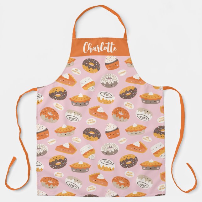 Cute cupcakes, doughnuts and pies with name apron (Front)