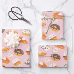 Cute cupcakes, doughnuts and pies with text wrapping paper sheet