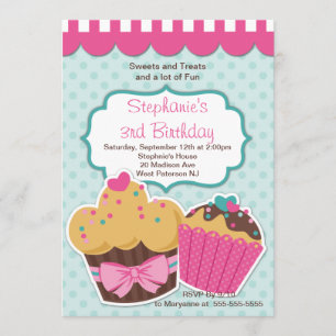Cute Cupcakes Girls Birthday Party Invitation