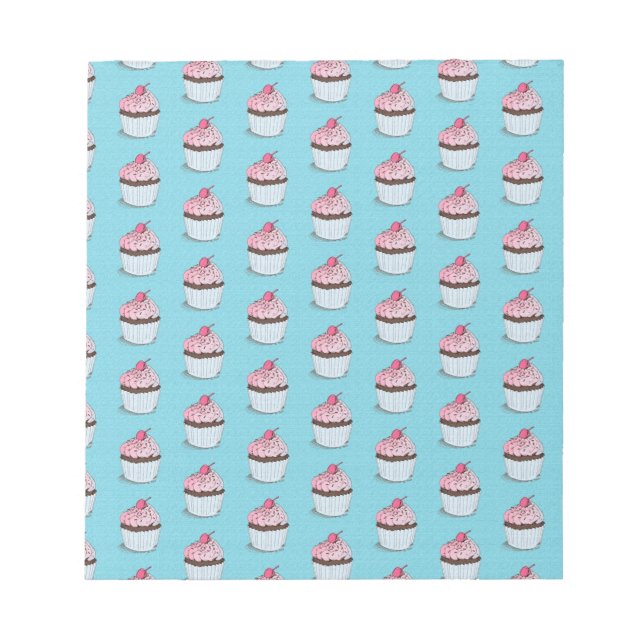 Cute Cupcakes on Blue Background Notepad (Front)