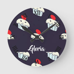 Cute cupcakes on blue round clock