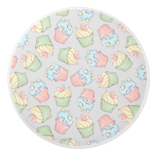 Cute Cupcakes Pastel Colour Bakery Cakes Pattern Ceramic Knob