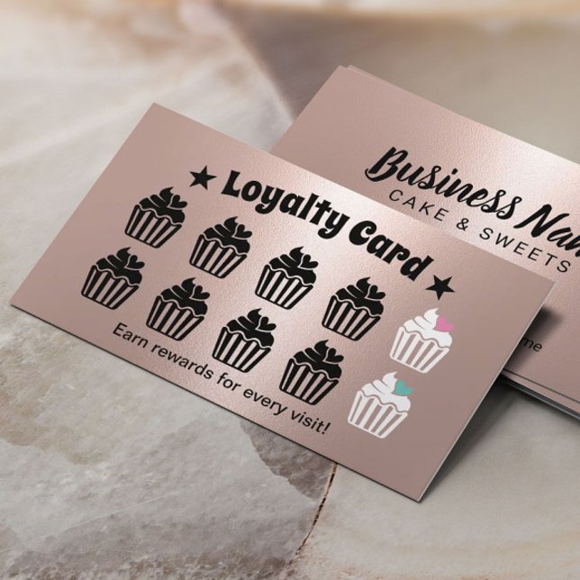Cute Cupcakes Pastry Bakery Rose Gold Loyalty Card (Creator Uploaded)
