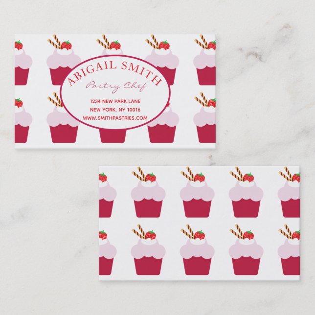 Cute Cupcakes Pattern Personalised Business Card (Front/Back)