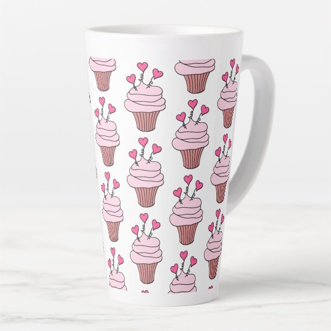 Cute Cupcakes  Pink And White Latte Mug (Right Angle)