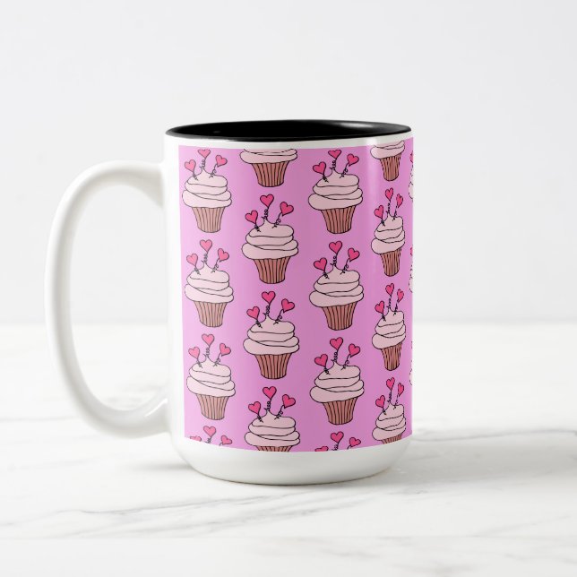 Cute Cupcakes Pink Two-Tone Coffee Mug (Left)