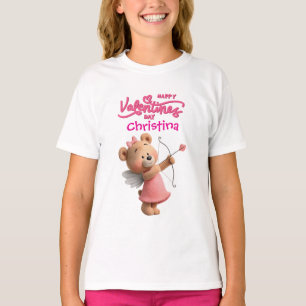 Cute Cupid Bear Pink Typography Valentines Day  T-Shirt