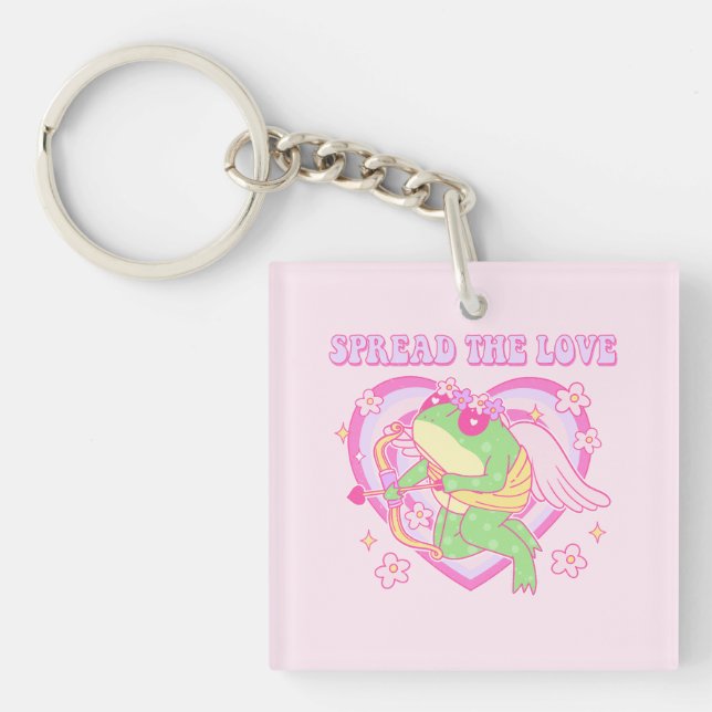 Cute Cupid Frog - Spread the Love Key Ring (Front)