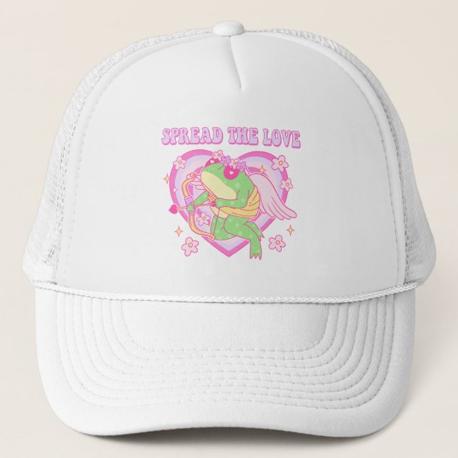 Cute Cupid Frog - Spread the Love Trucker Hat (Front)