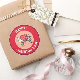 Cute Cupid Happy Valentine’s Day Gift Envelope Classic Round Sticker