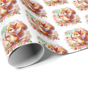 Cute Cupid Valentine squirrel tiled party  Wrapping Paper