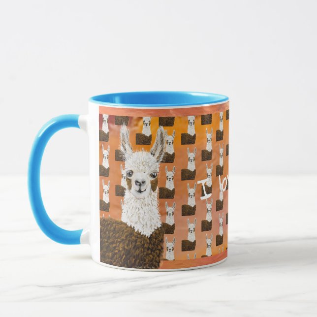 Cute & Curious Alpaca,  Editable I Love You Mug (Left)