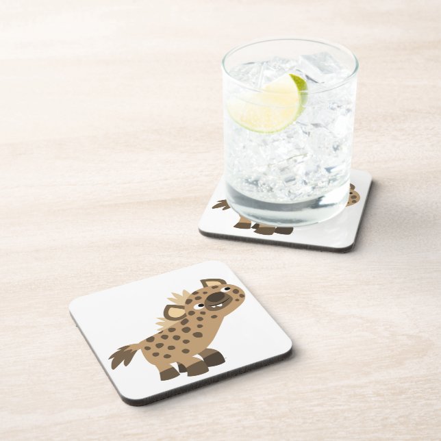 Cute Curious Cartoon Hyena Coasters Set (Right Side)