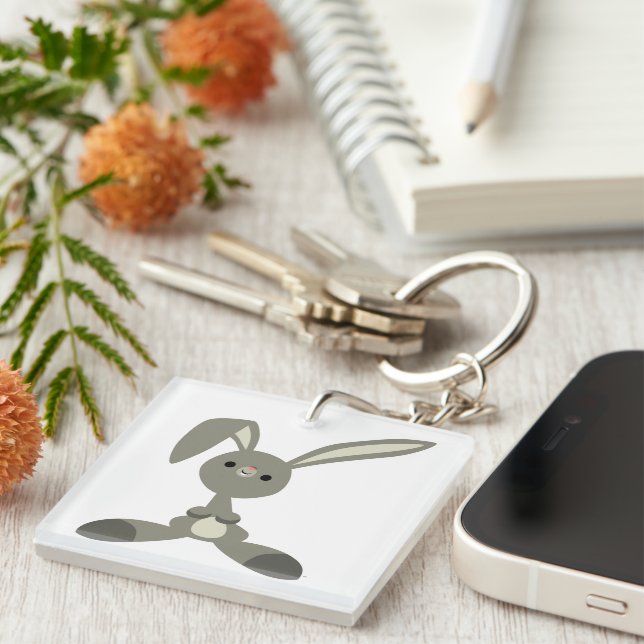 Cute Curious Cartoon Rabbit Acrylic Keychain (Front Right)