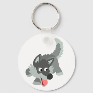 Cute Curious Cartoon Wolf Keychain