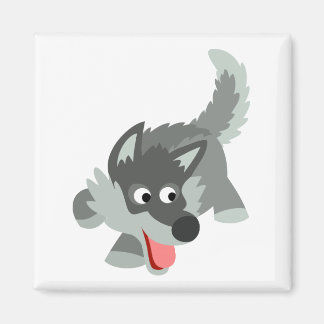 Cute Curious Cartoon Wolf Magnet