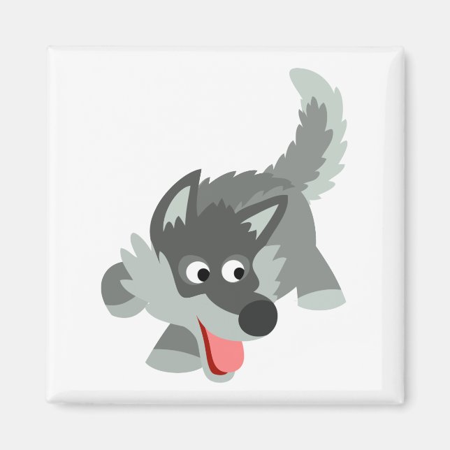 Cute Curious Cartoon Wolf  Magnet (Front)