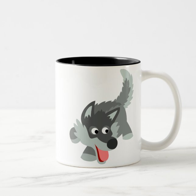 Cute Curious Cartoon Wolf Mug (Right)