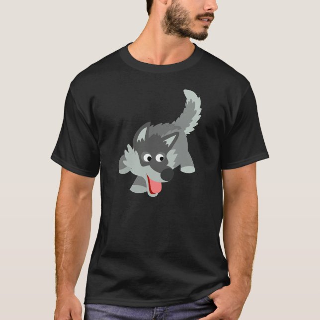 Cute Curious Cartoon Wolf T-Shirt (Front)