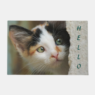 Cute Curious Cat Kitten Prying Eyes Hello - Doormat