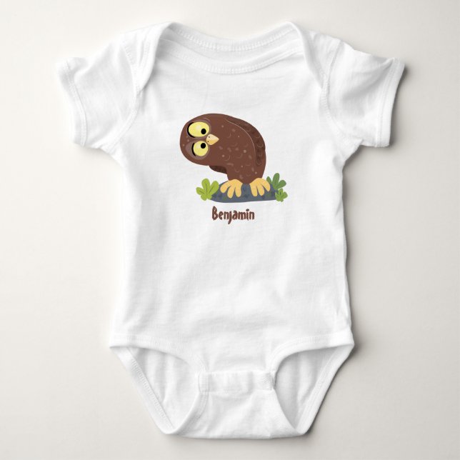 Cute curious funny brown owl cartoon illustration baby bodysuit (Front)