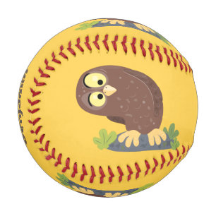 Cute curious funny brown owl cartoon illustration baseball