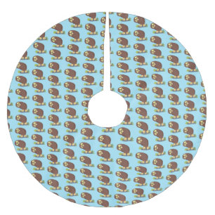 Cute curious funny brown owl cartoon illustration brushed polyester tree skirt