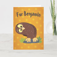 Cute curious funny brown owl cartoon illustration