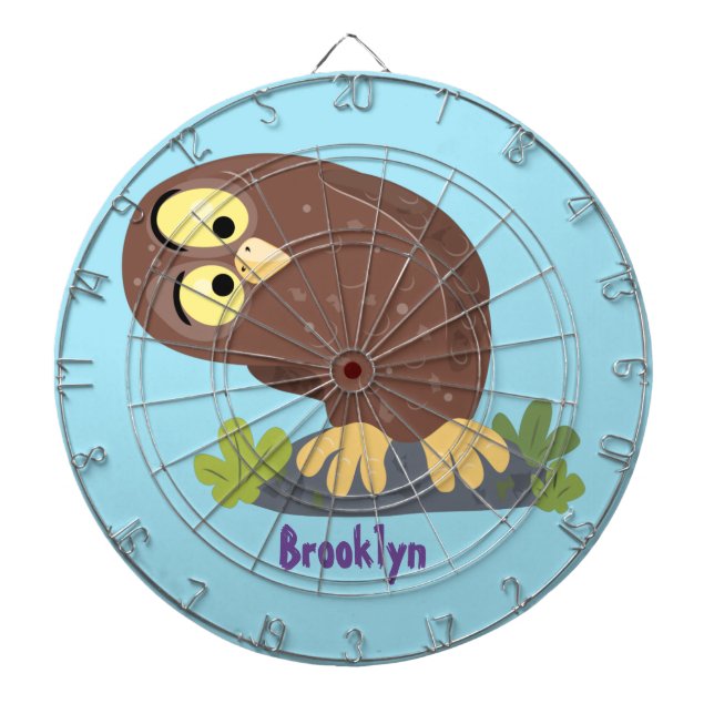 Cute curious funny brown owl cartoon illustration dartboard (Front)