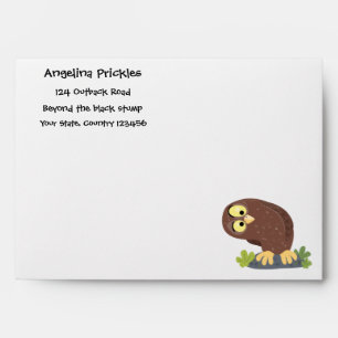 Cute curious funny brown owl cartoon illustration envelope
