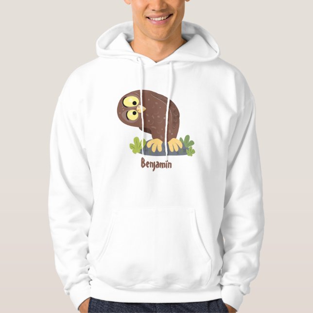 Cute curious funny brown owl cartoon illustration hoodie (Front)