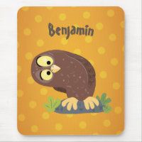 Cute curious funny brown owl cartoon illustration