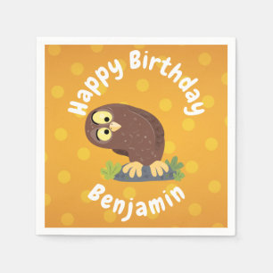 Cute curious funny brown owl cartoon illustration napkin