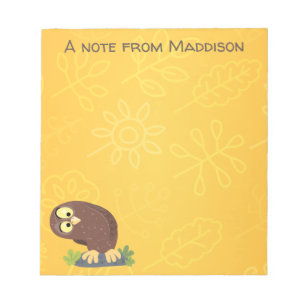 Cute curious funny brown owl cartoon illustration notepad