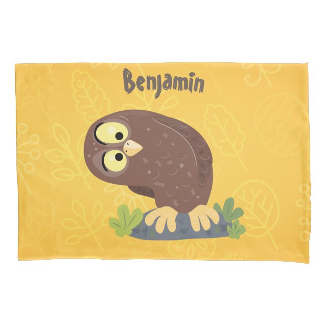 Cute curious funny brown owl cartoon illustration pillowcase (Front)