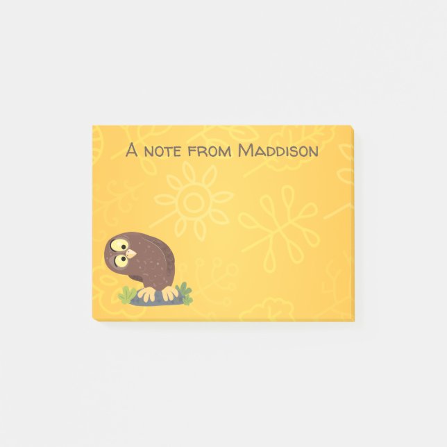 Cute curious funny brown owl cartoon illustration post-it notes (Front)