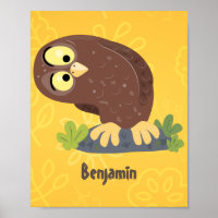 Cute curious funny brown owl cartoon illustration