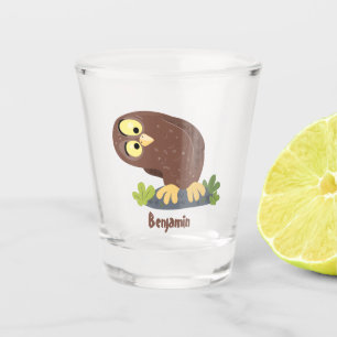 Cute curious funny brown owl cartoon illustration shot glass