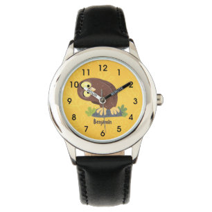 Cute curious funny brown owl cartoon illustration watch