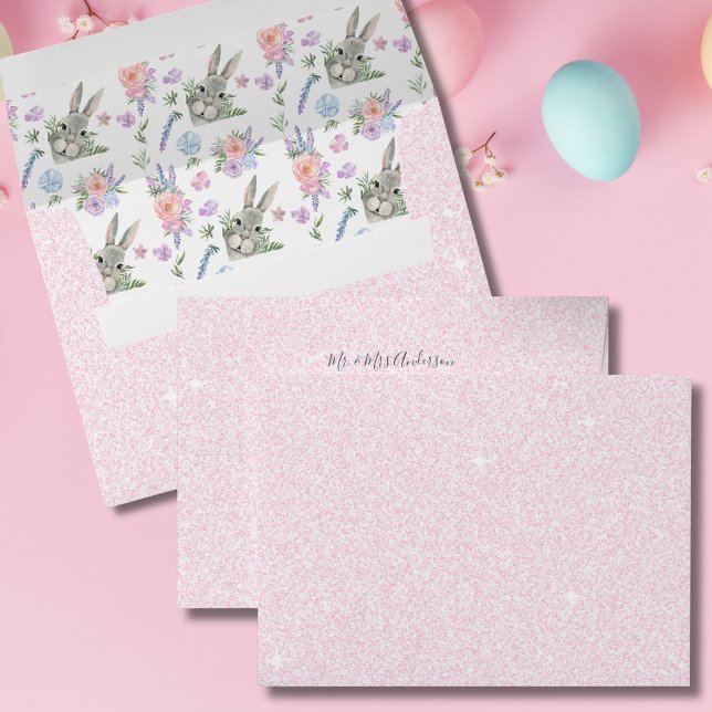 Cute Curious Grey Bunny Purple Floral Pink Envelope (Creator Uploaded)