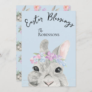 Cute Curious Grey Rabbit Pink Floral Crown Easter