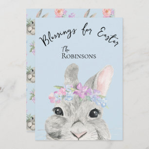 Cute Curious Grey Rabbit Pink Floral Crown Easter